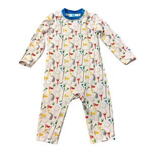 BB Kids One Piece Baby sz 2 Golf Multicolor Blue Long Sleeve Sleepwear Snap 2T